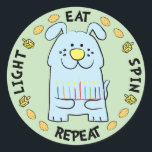 Hanukkah Hund Stickers "Light, Eat, Spin, Repeat" Runt Klistermärke<br><div class="desc">Hanukkah/Chanukah Hund-klistermärken, "Light, Eat, Spin, Repeat" Hur som helst, jag stavar det, Chanukah är en av mina favorithelgdagar. Ha roligt att använda de här klisterlapparna som tårtspatchar, presenter, märkre för att stänga påsar eller spelar ingen roll sten, dina festligheter! Tack för att du stannade och shoppade förbi! Ditt företag är...</div>