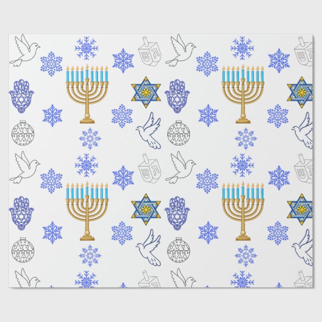 Hanukkah-ikoner Inpackningspapper | Menorah  Presentpapper (Platt)