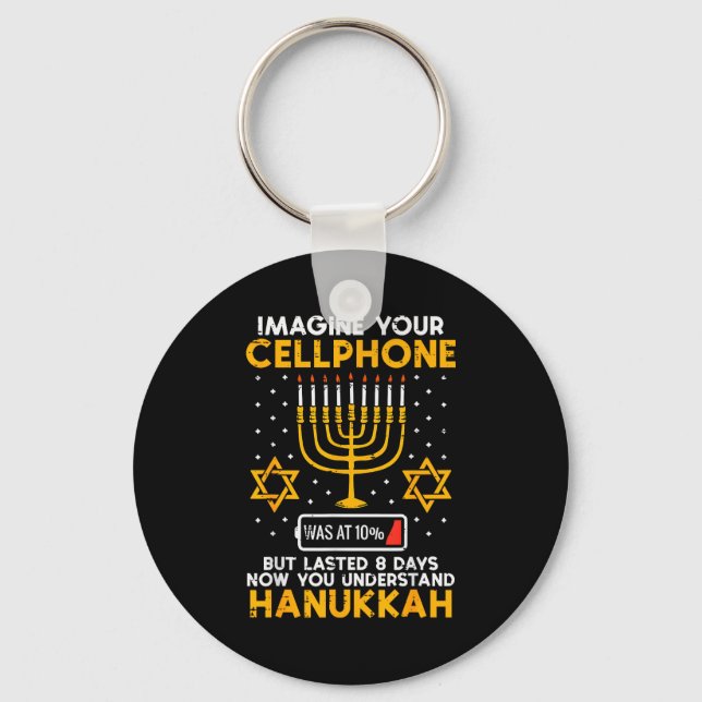 Hanukkah Imagine Your Cellphone Chanukah Jew Men W Nyckelring (Framsida)