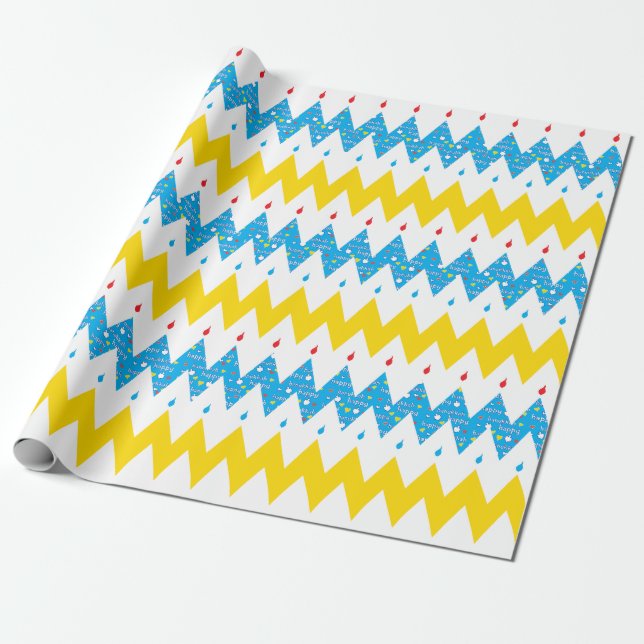 Hanukkah-inslagspapper "Chevron Menorah 2" Presentpapper (Utrullad)