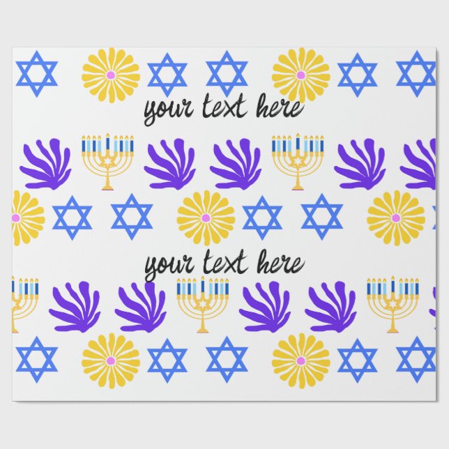 Hanukkah-inslagspapper – Menorah, Davidsstjärna Presentpapper (Platt)