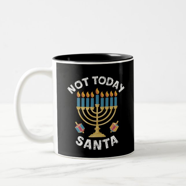 Hanukkah Inte Idag Tomte Judisk Chanukka  Två-Tonad Mugg (Vänster)