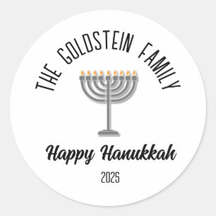 Hanukkah Jewish Chanuka Personlig Family Namn Runt Klistermärke