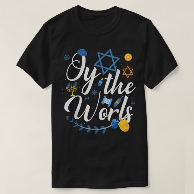 Hanukkah Jewish Menorah Oy to World Hanukkah T Shirt (Design framsida)