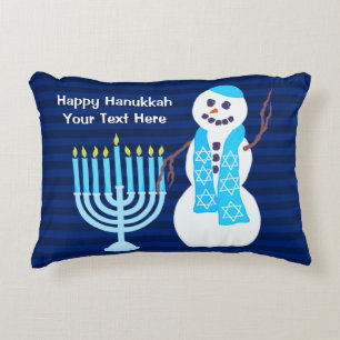 Hanukkah Jewish Snögubbe Blue Menorah Helgdag Prydnadskudde