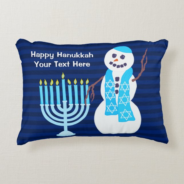 Hanukkah Jewish Snögubbe Blue Menorah Helgdag Prydnadskudde (Framsidan)