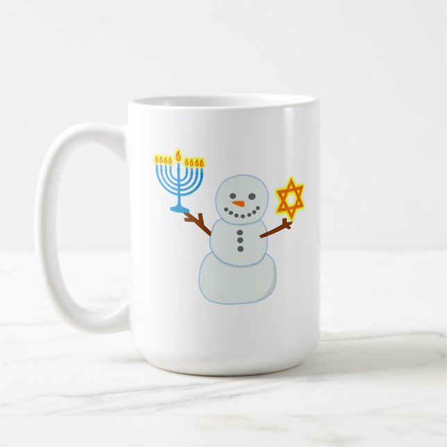 Hanukkah Jewish söt snögubbe Menorah Star of David Kaffemugg (Vänster)
