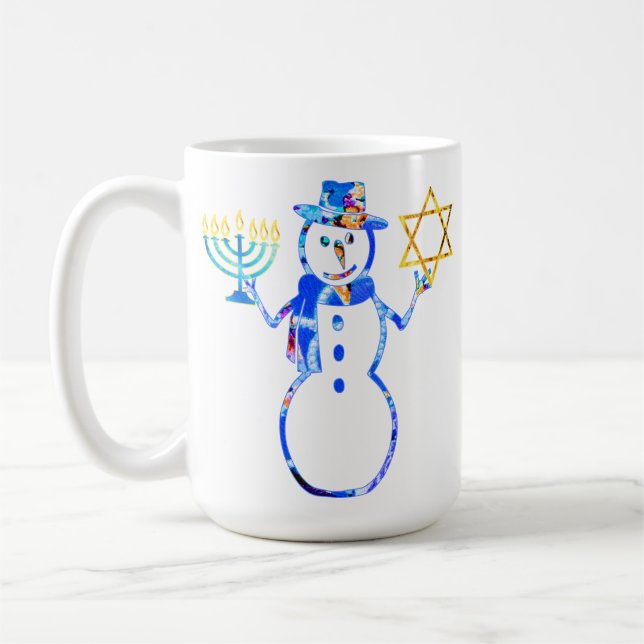 Hanukkah Jewish söt snögubbe Menorah Star of David Kaffemugg (Vänster)
