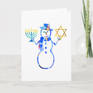 Hanukkah Jewish söt snögubbe Menorah Star of David Kort