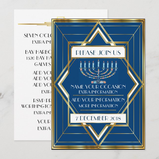 Hanukkah Jewish Tillfälle Inbjudningar (Fram/baksida)