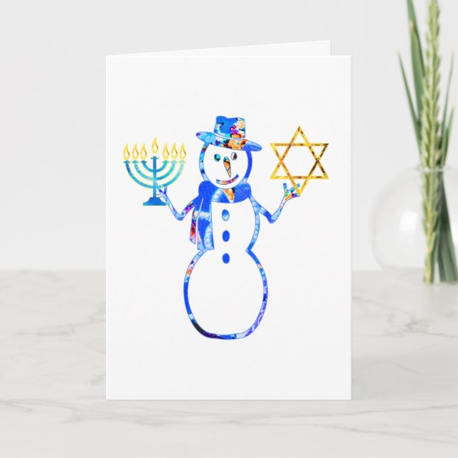 Hanukkah Judisk söt snöman Menorah Davidstjärna Kort (Framsida)