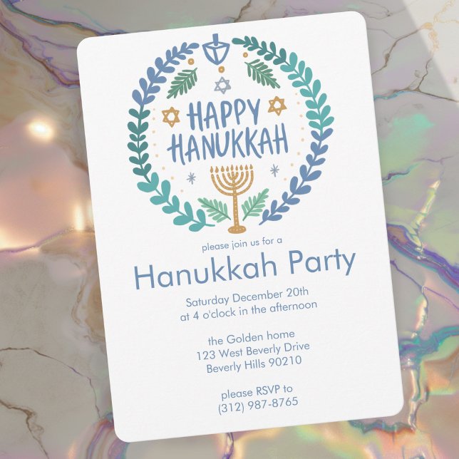 Hanukkah Julfest Cute Hand-Drawn Anpassningsbar Inbjudningar (Hanukkah Holiday Party Cute Hand-Drawn Custom Invitation
)