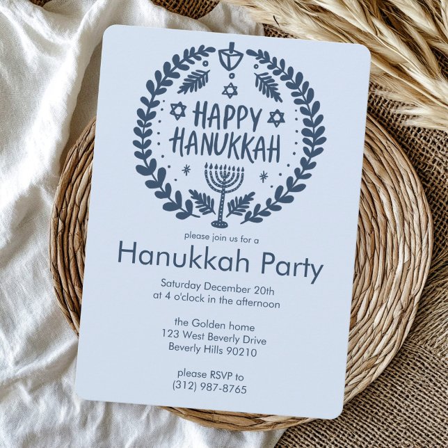 Hanukkah Julfest Cute Hand-Drawn Anpassningsbar Inbjudningar (Hanukkah Holiday Party Cute Hand-Drawn Custom Invitation
)