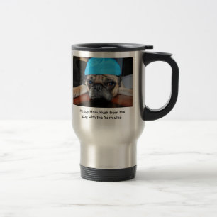 Hanukkah kaffekopp med mops på den med yarmulken