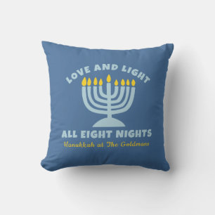 Hanukkah "Kärlek and Light"-Personligen judisk blå Kudde
