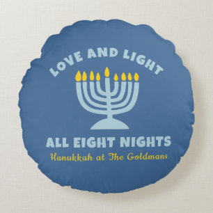 Hanukkah "Kärlek and Light"-Personligen judisk blå Rund Kudde