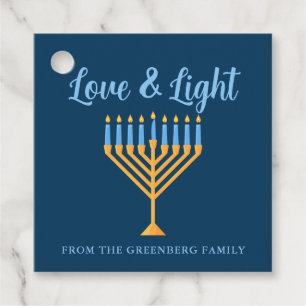 Hanukkah Kärlek & Light Anpassningsbar Menorah Blu Gåvor Etiketter