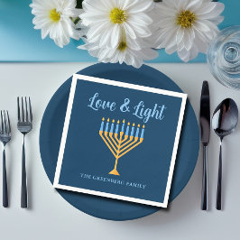 Hanukkah Kärlek & Light Anpassningsbar Menorah Blu Pappersservett