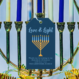 Hanukkah Kärlek & Light Anpassningsbar Menorah Blu Presentetikett