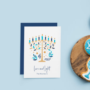 Hanukkah Kärlek & Light Blommigt Menorah Card Inbjudningar