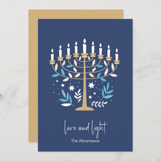 Hanukkah Kärlek & Light Blommigt Menorah Card Julkort (Fram/baksida)