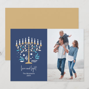 Hanukkah Kärlek & Light Blommigt Menorah-fotokort Julkort
