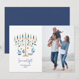 Hanukkah Kärlek & Light Blommigt Menorah-fotokort Julkort