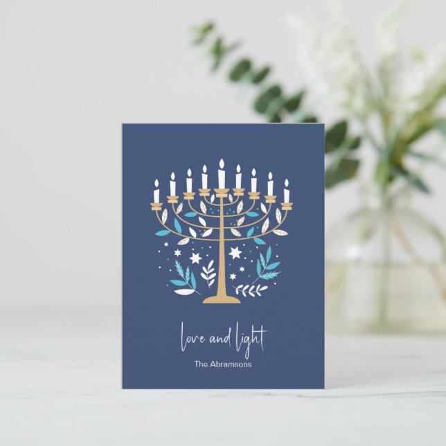 Hanukkah Kärlek & Light Blommigt Menorah Helg Vykort (Stående Fram)