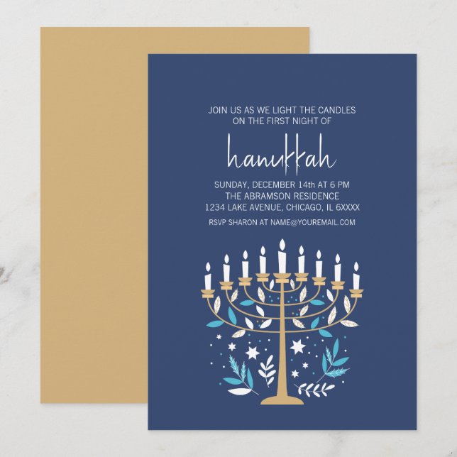 Hanukkah Kärlek & Light Blommigt Menorah Julfest Inbjudningar (Fram/baksida)