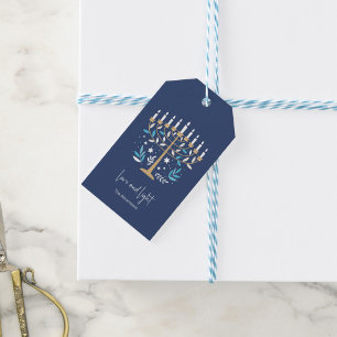 Hanukkah Kärlek & Light Blommigt Menorah Presentetikett