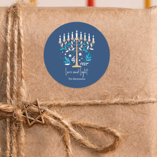 Hanukkah Kärlek & Light Blommigt Menorah Runt Klistermärke
