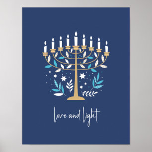 Hanukkah Kärlek & Light Blommigt Menorah Sign Poster