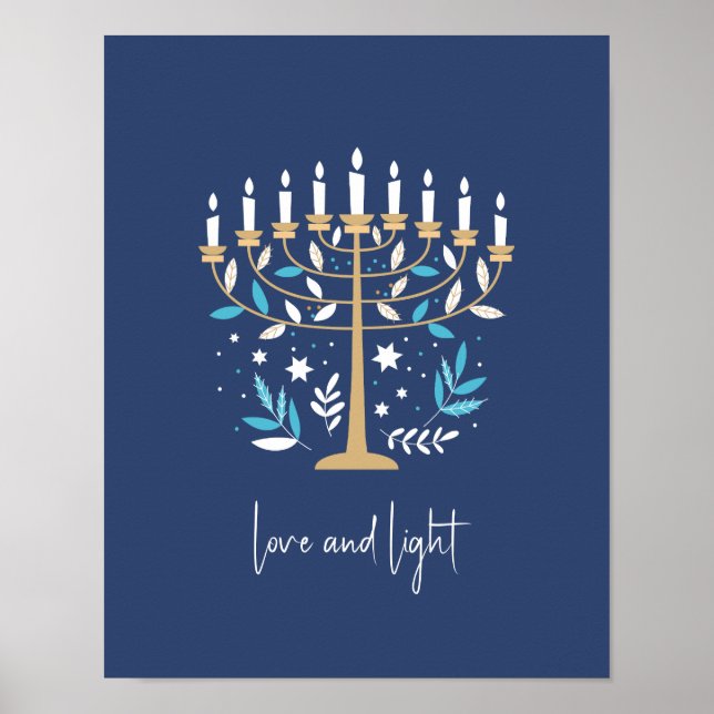 Hanukkah Kärlek & Light Blommigt Menorah Sign Poster (Framsidan)