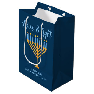 Hanukkah Kärlek & Light Blue Guld Menorah Anpassni