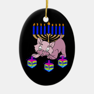 Hanukkah kattunge julgransprydnad keramik