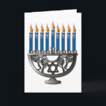 Hanukkah kort<br><div class="desc">Det Hanukkah kortet - täcka visning av menoran,  den inre textnågot att sägalycklig Hanukkah! med en repetitionbild av täcka i ett mindre format för att låta utrymme skriva en handskriven hälsning.</div>