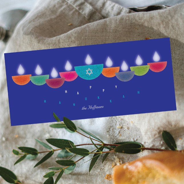 Hanukkah-kort | Färgolja Lamp Menorah | Blå (Skapare uppladdad)