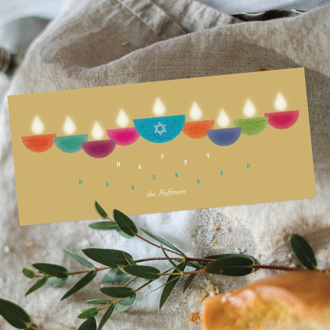 Hanukkah-kort | Färgolja Lamp Menorah | Guld (Skapare uppladdad)