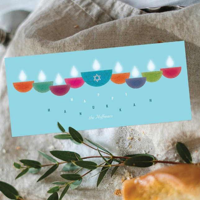 Hanukkah-kort | Färgoljeplampa Menorah Himmel Blue (Skapare uppladdad)