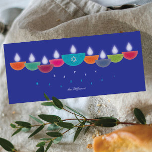 Hanukkah-kort   Färgrik oljelampa Menorah   Blå