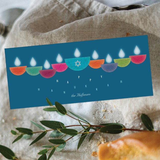 Hanukkah-kort | Färgrik oljelampa Menorah | Turkos (Skapare uppladdad)