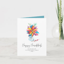 Hanukkah-kort Rustic Colorful Poinsettia Helgkort