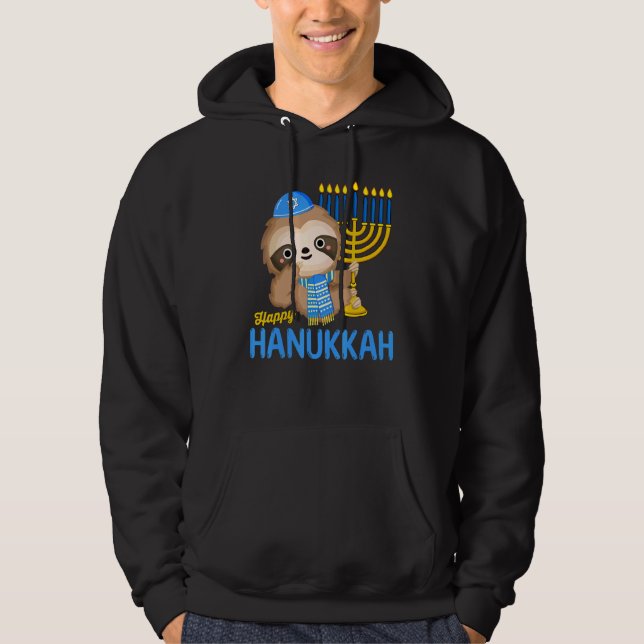Hanukkah Långsam Menorah Pyjamas för Hebreiska Fli Hoodie (Framsida)