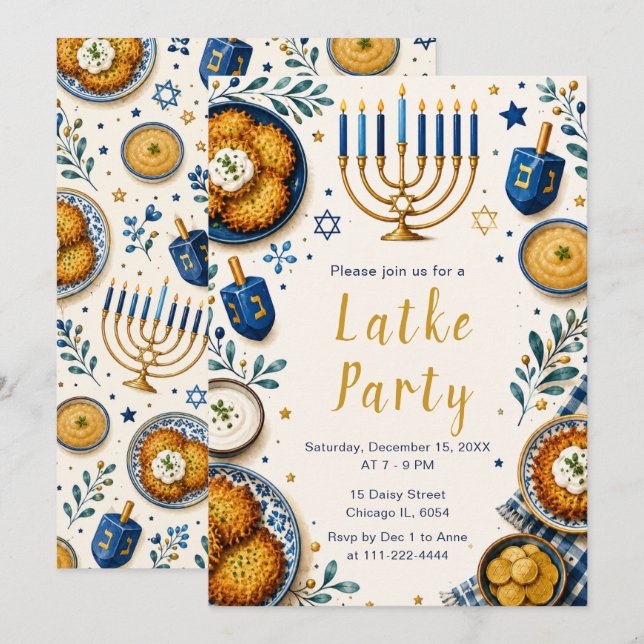 Hanukkah Latke-fest Inbjudningar (Fram/baksida)
