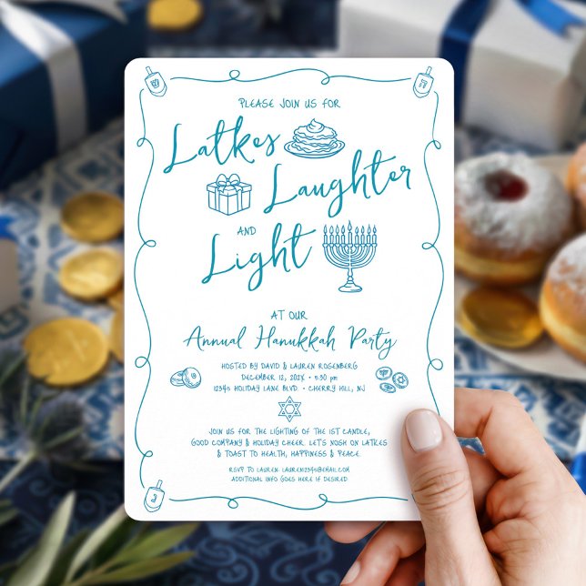 Hanukkah Latke Latter Ljus Whimsical Kul Doodle Inbjudningar (Skapare uppladdad)