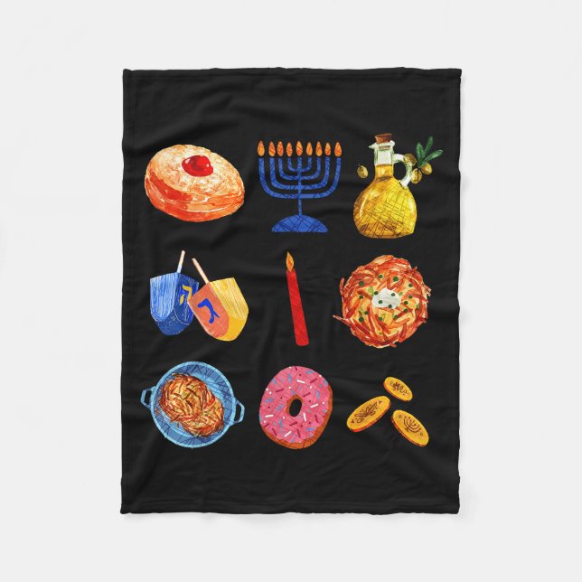 Hanukkah Latke Menorah Dreidel Donut Chanukah Jewi Fleecefilt (Framsidan)