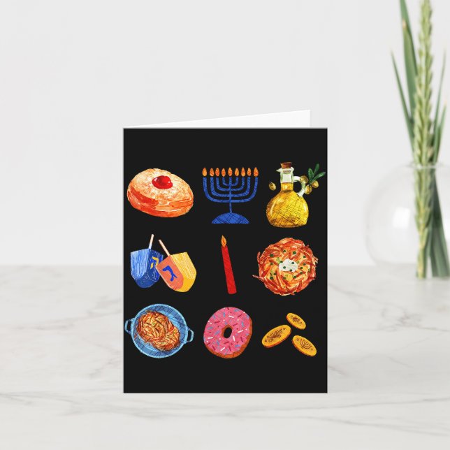 Hanukkah Latke Menorah Dreidel Donut Chanukah Jewi Kort (Framsida)