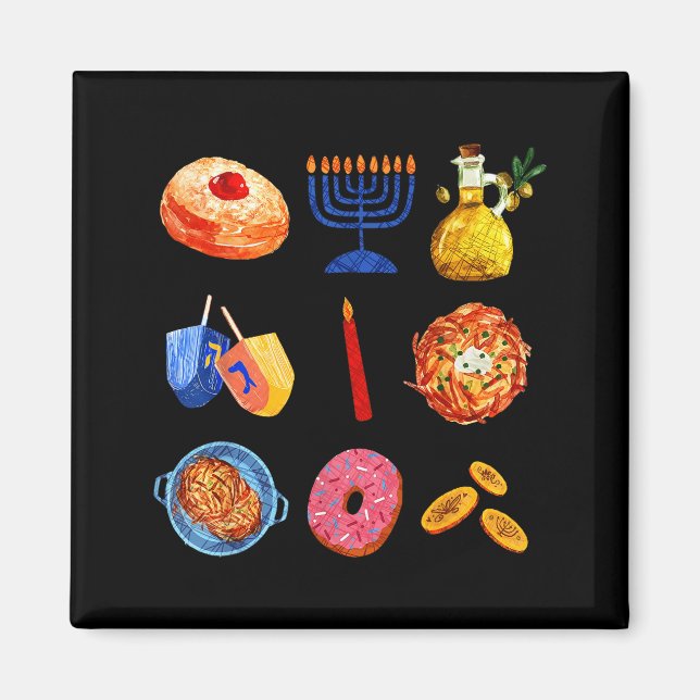 Hanukkah Latke Menorah Dreidel Donut Chanukah Jewi Magnet (Framsidan)