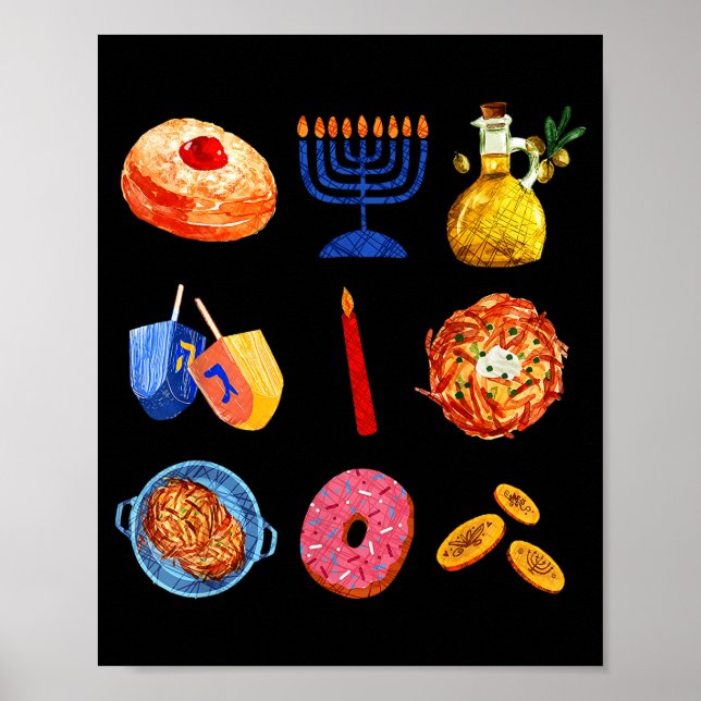 Hanukkah Latke Menorah Dreidel Donut Chanukah Jewi Poster (Framsidan)
