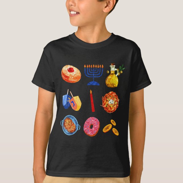 Hanukkah Latke Menorah Dreidel Donut Chanukah Jewi T Shirt (Framsida)